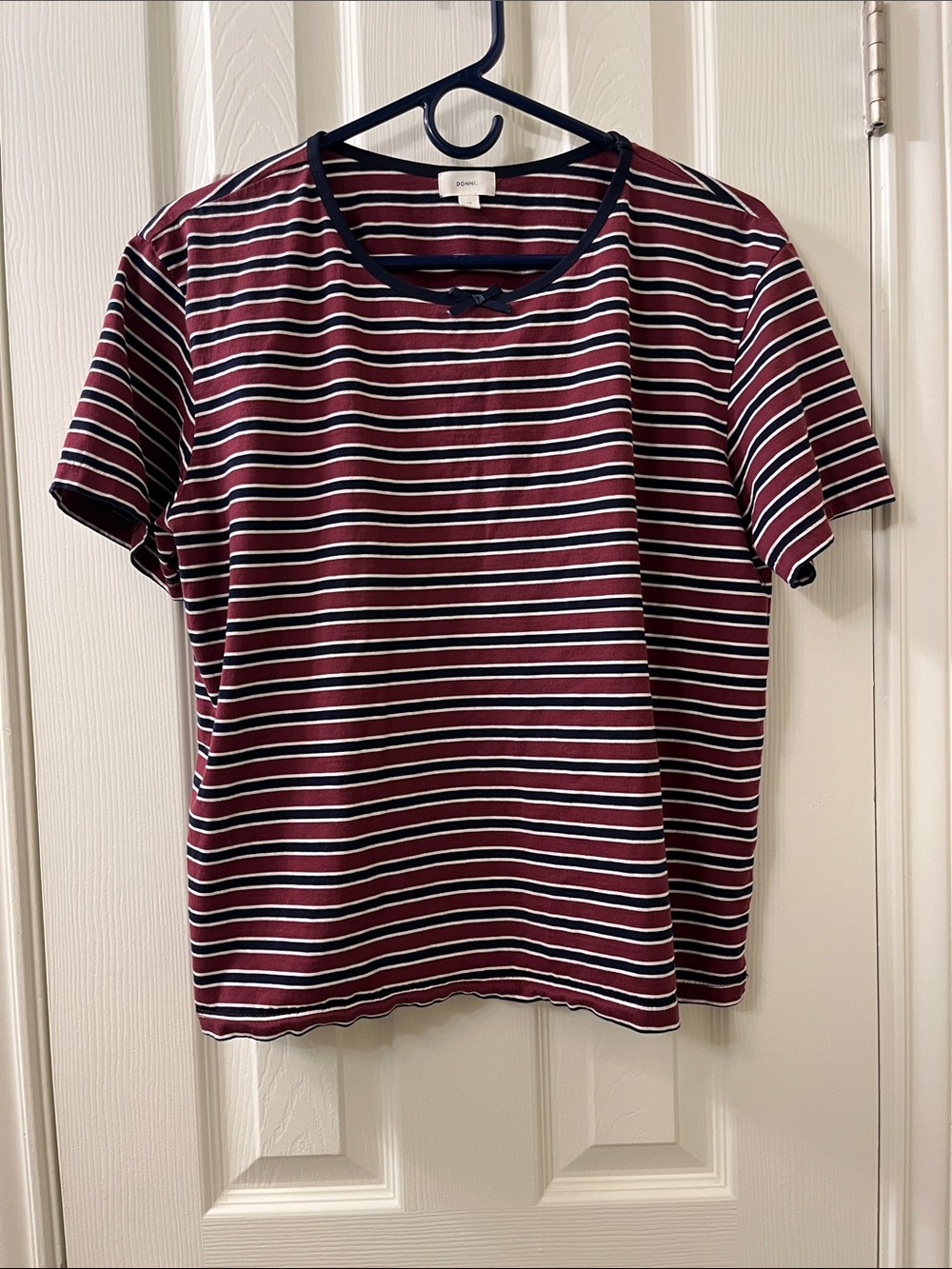 DONNI. The Jersey Bow Tee Oxblood- cotton short sleeve tee navy burgundy XS